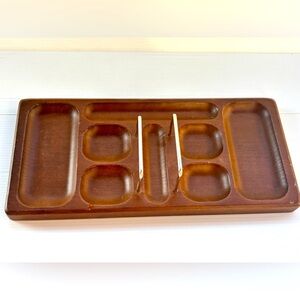 Vintage Mid Century Wooden Desk Organizer Metal Holders